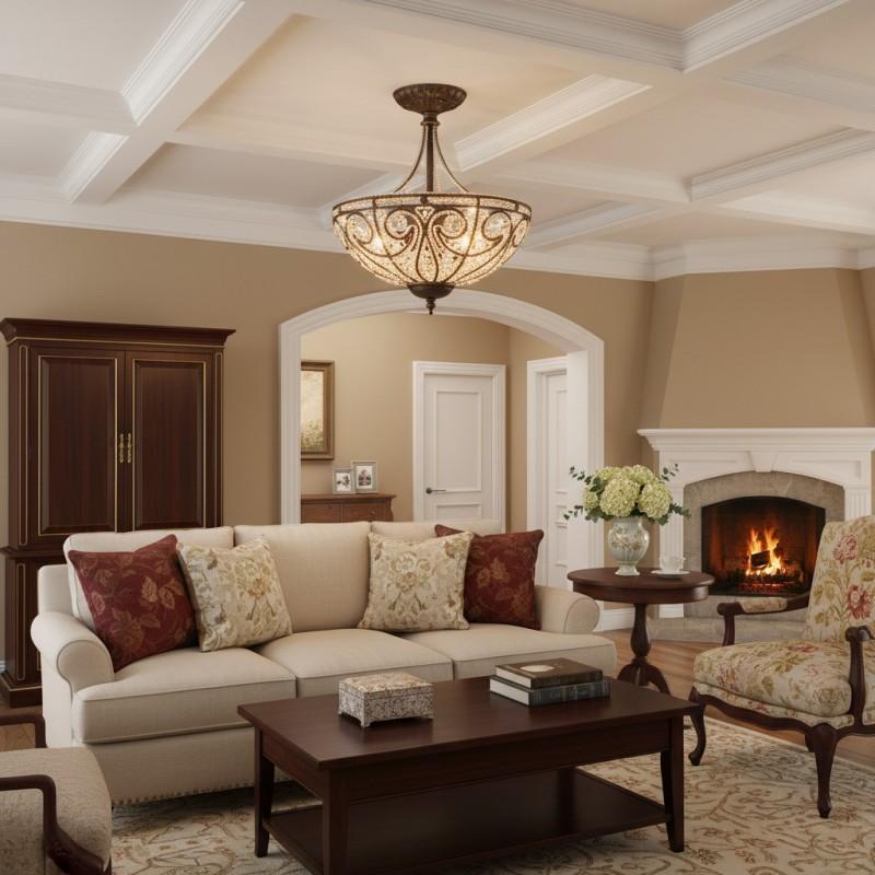 Classic decorative ceiling light integrated into an elegant traditional residential interior