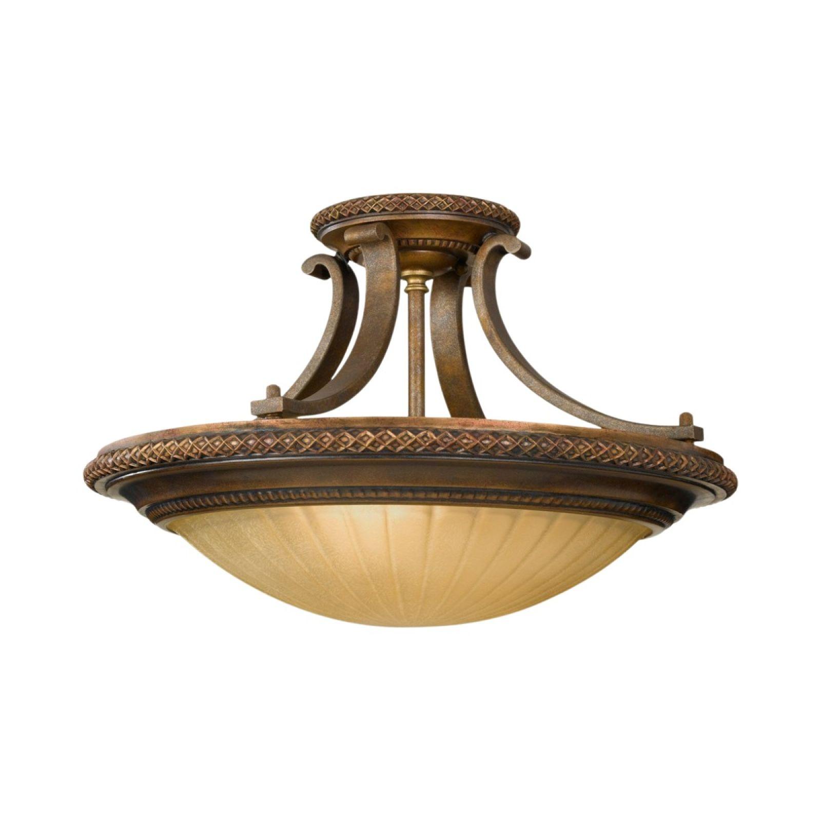 Classic brass ceiling light with frosted glass and traditional decorative detailing on a white background