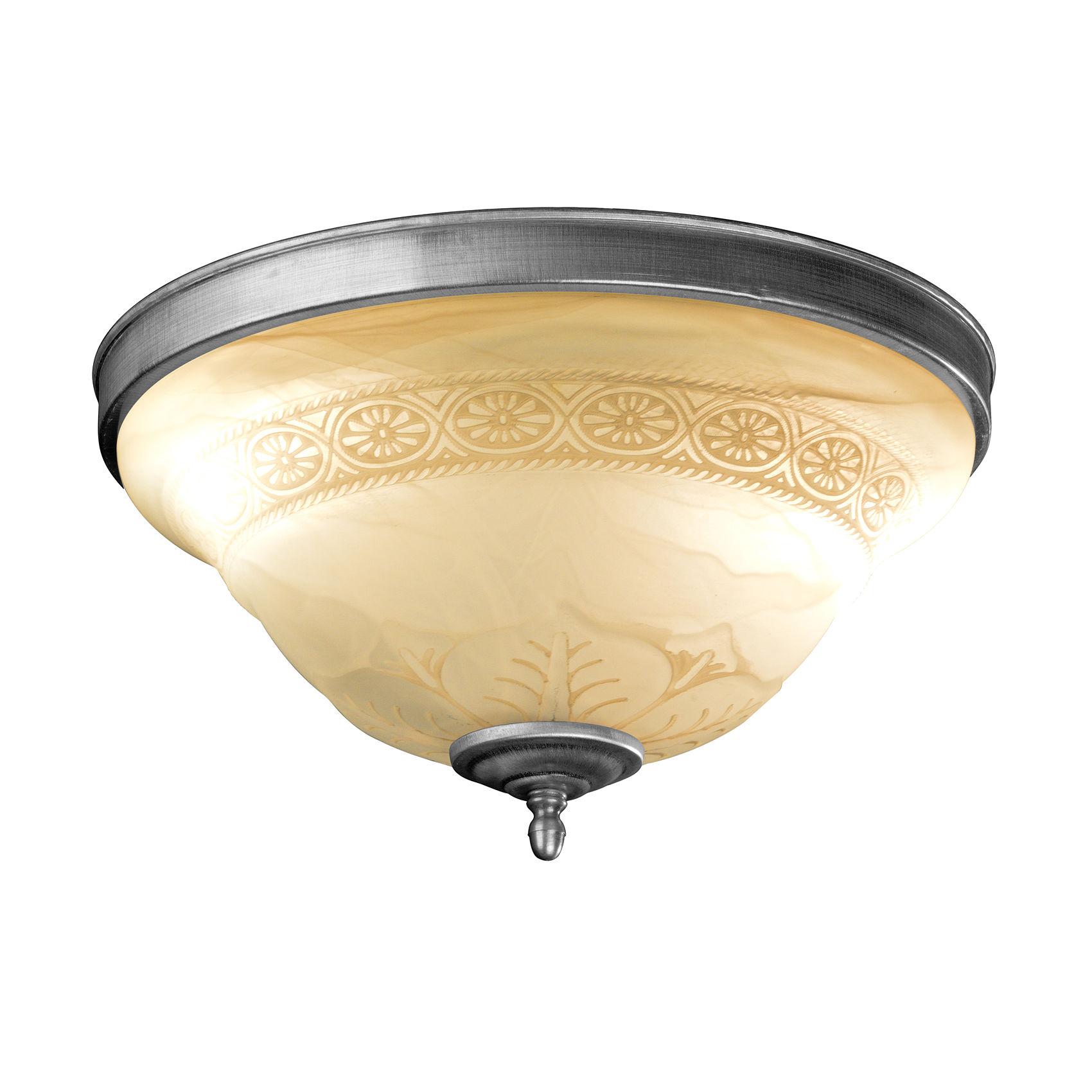 Classic brass ceiling light with frosted glass and traditional decorative detailing on a white background