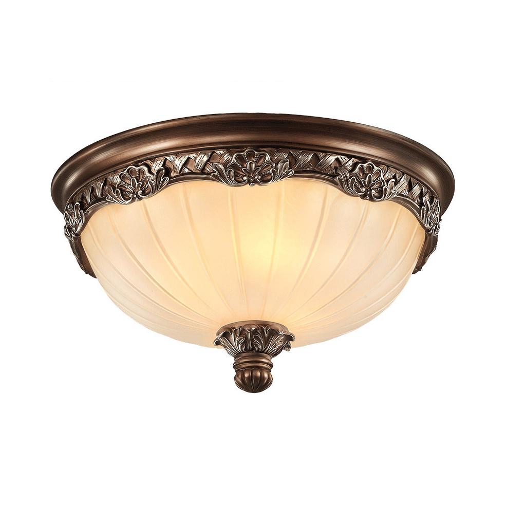 Classic brass ceiling light with frosted glass and traditional decorative detailing on a white background