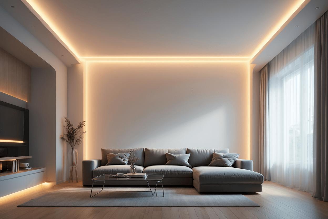Standard LED strips installed in a contemporary architectural cove lighting application.