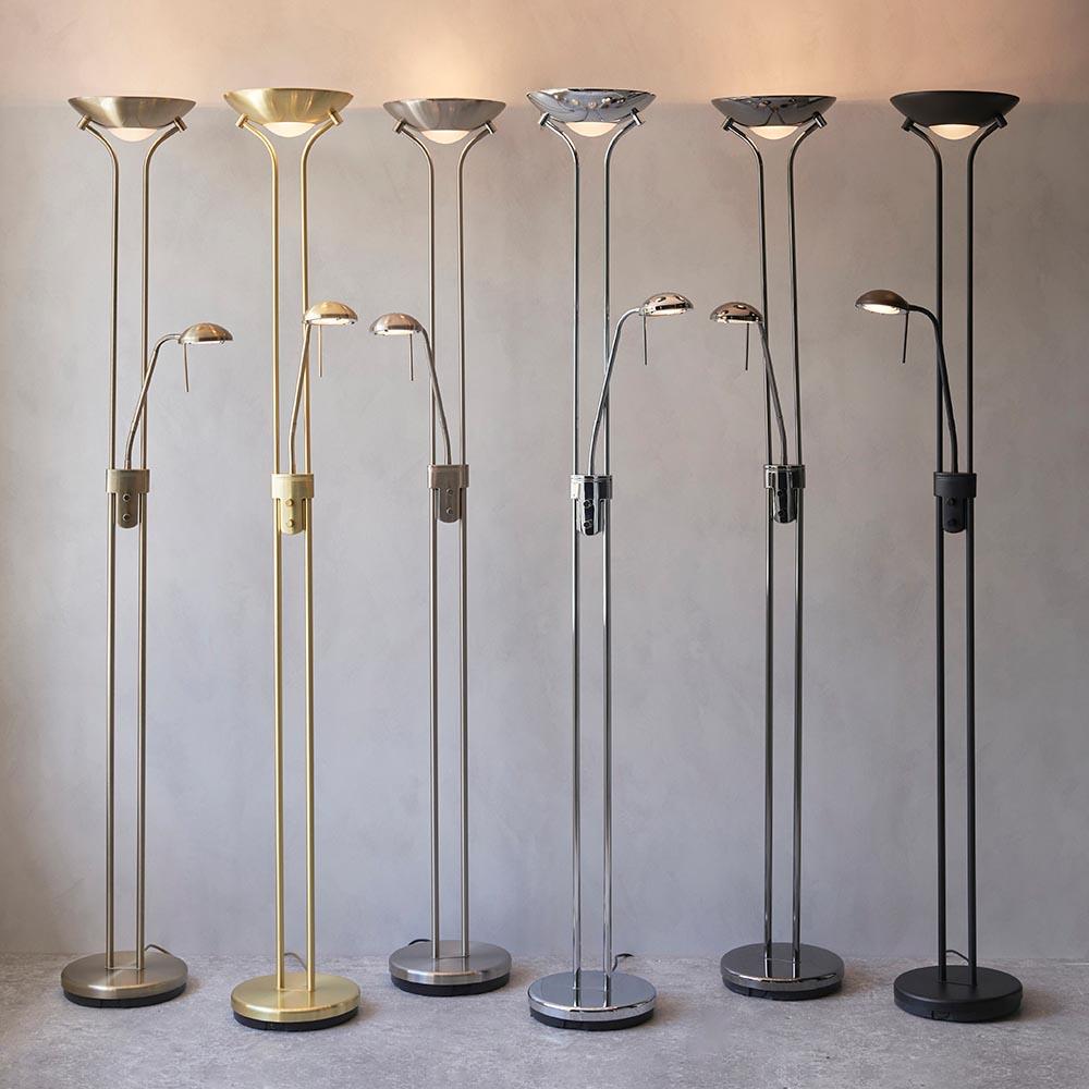 Collection of reading floor lamps featuring adjustable heads, integrated LED technology and premium decorative finishes.
