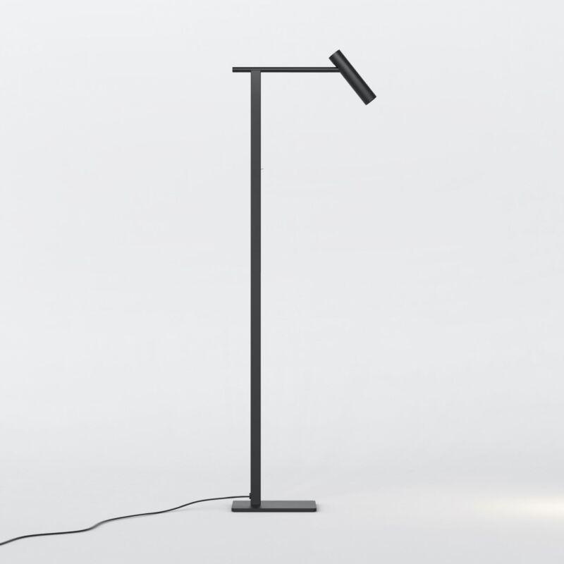 Front view of a reading floor lamp highlighting its ergonomic design and precision task lighting capabilities.