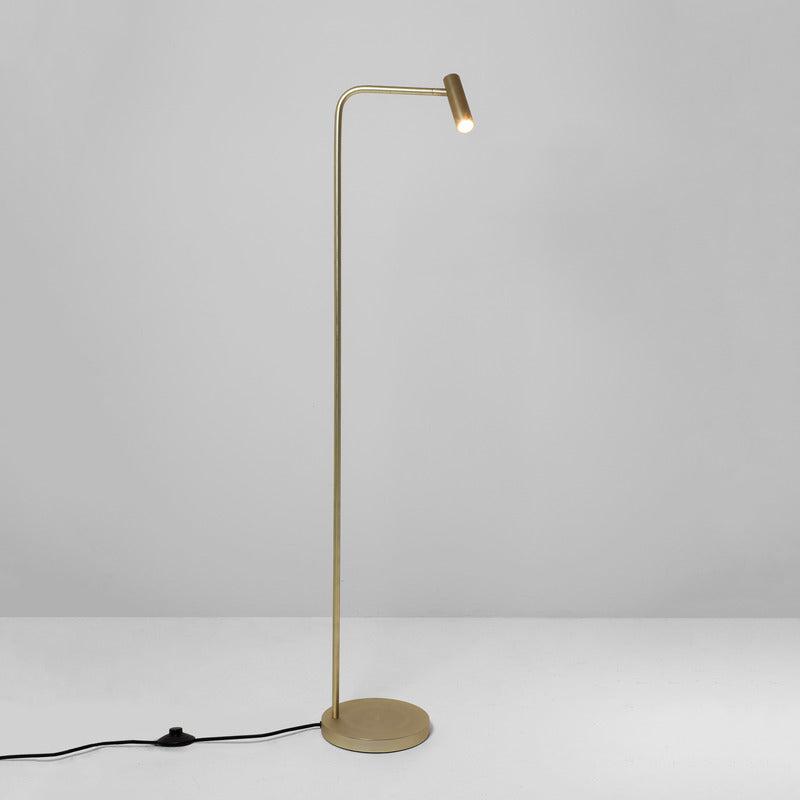 Front view of a reading floor lamp highlighting its ergonomic design and precision task lighting capabilities.