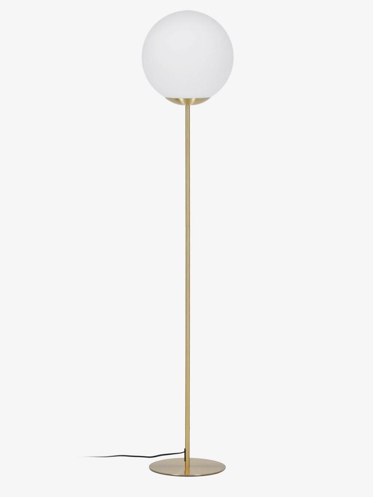 Front view of a globe floor lamp highlighting its elegant spherical diffuser and refined architectural proportions.