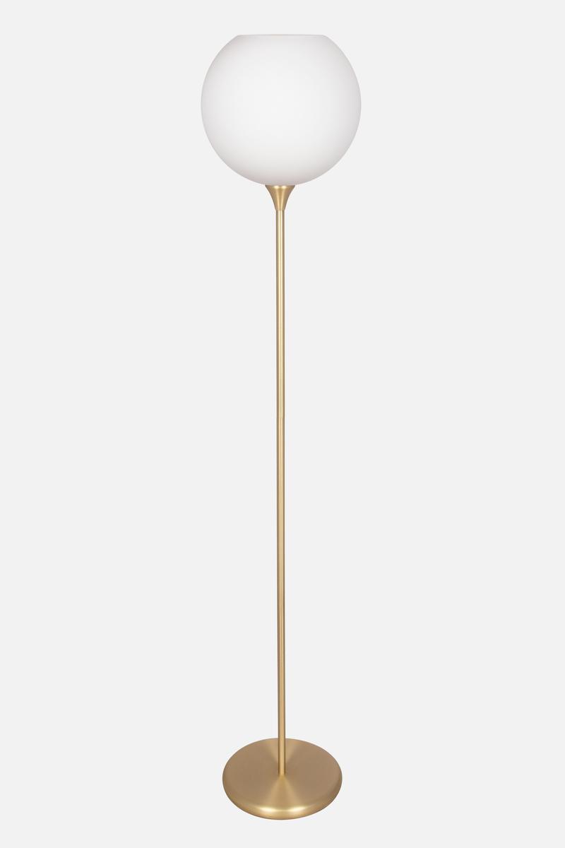 Front view of a globe floor lamp highlighting its elegant spherical diffuser and refined architectural proportions.