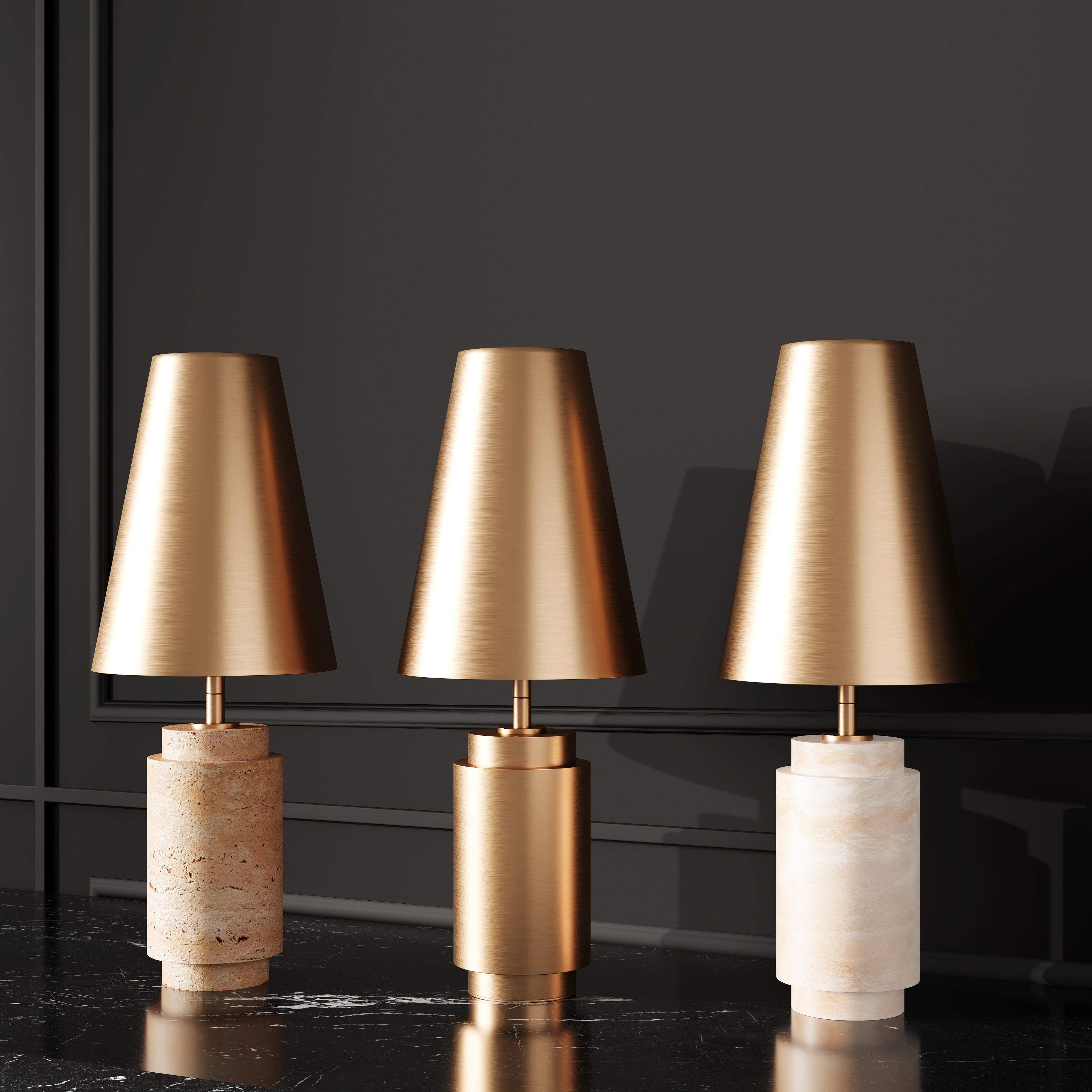 Collection of marble table lamps featuring premium natural stone bases and sophisticated contemporary designs.