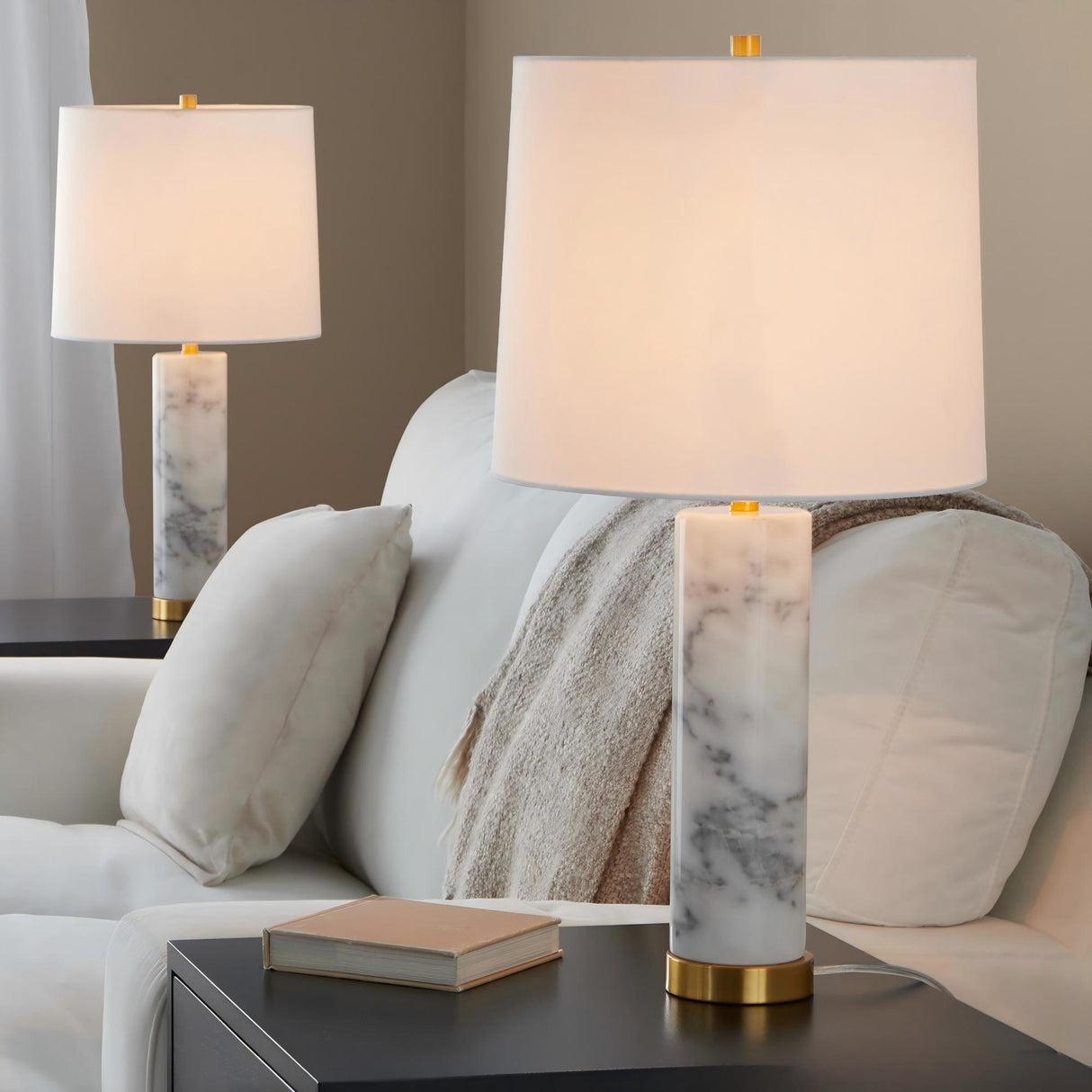 Collection of marble table lamps featuring premium natural stone bases and sophisticated contemporary designs.