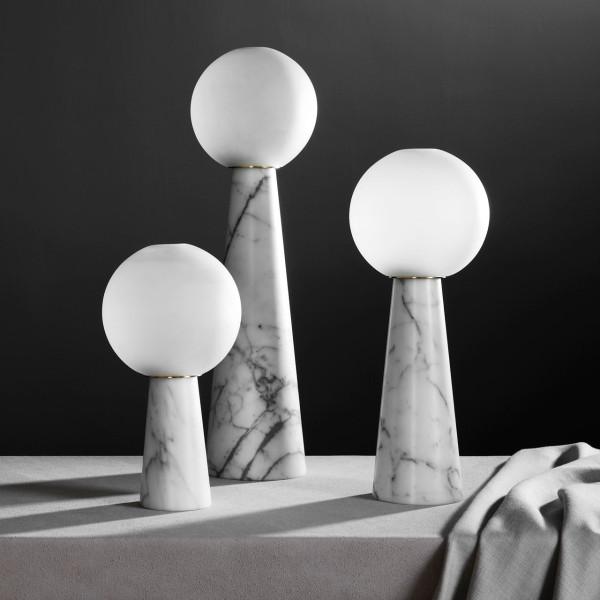 Collection of marble table lamps featuring premium natural stone bases and sophisticated contemporary designs.