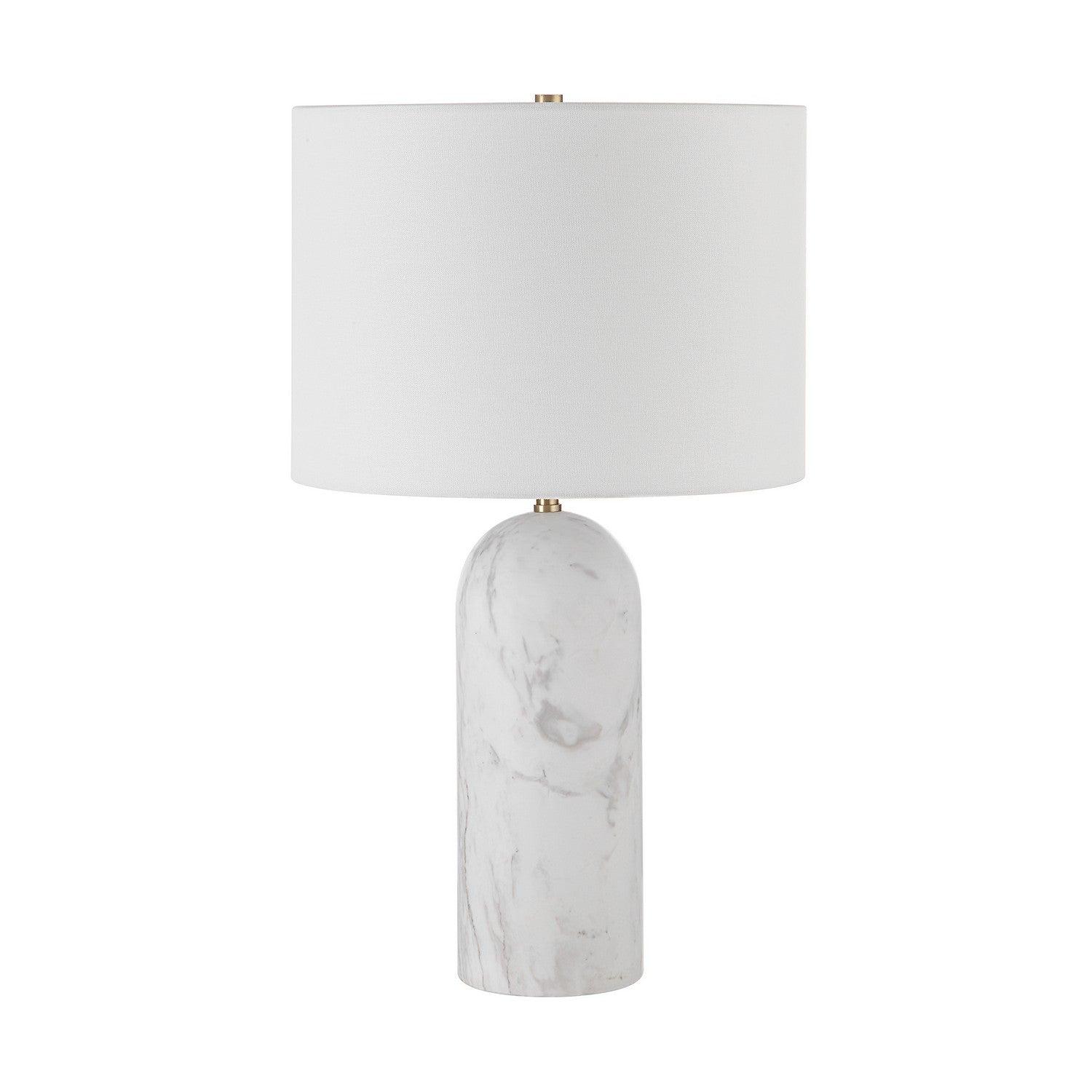 Marble table lamp photographed on a clean white background highlighting the natural stone base and premium finishes.
