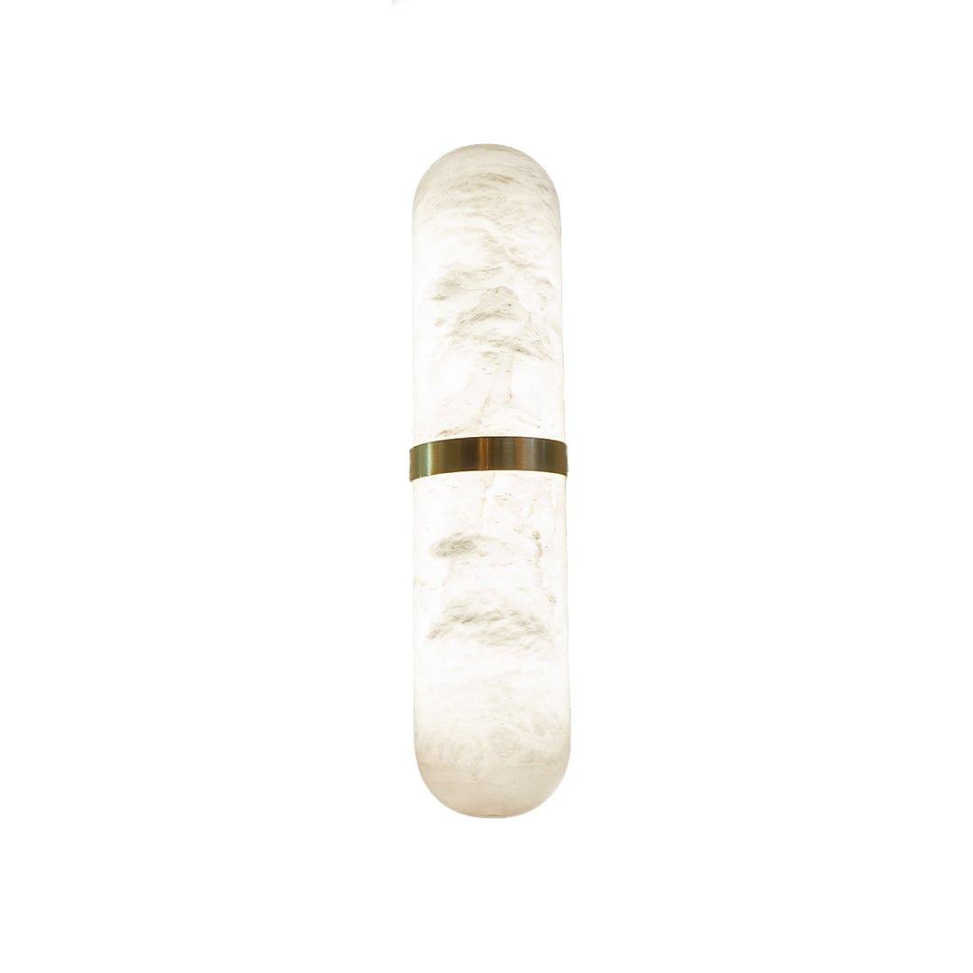 Marble wall lamp photographed on a clean white studio background showcasing genuine natural stone and premium metal detailing.
