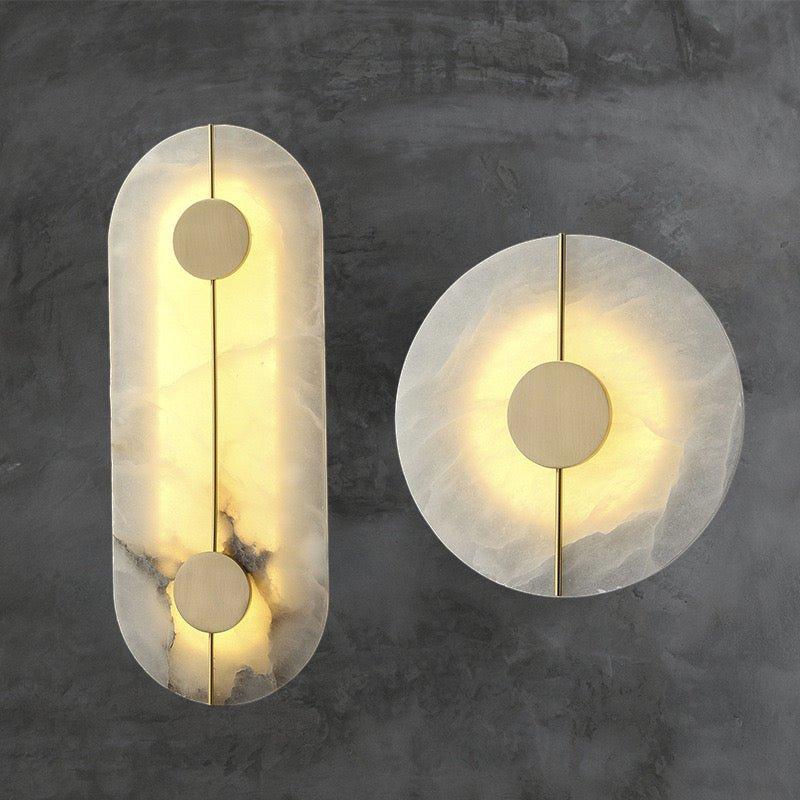 Marble wall lighting collection presenting contemporary natural stone wall lamps for premium residential and hospitality interiors.