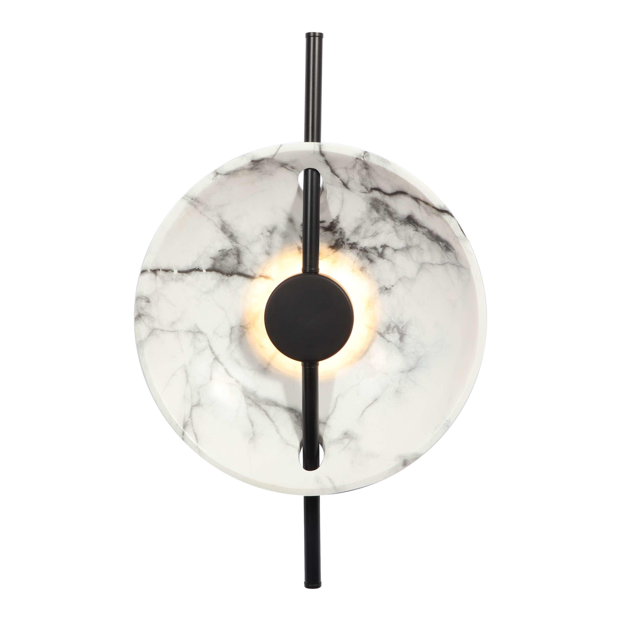 Marble wall lamp photographed on a clean white studio background showcasing genuine natural stone and premium metal detailing.