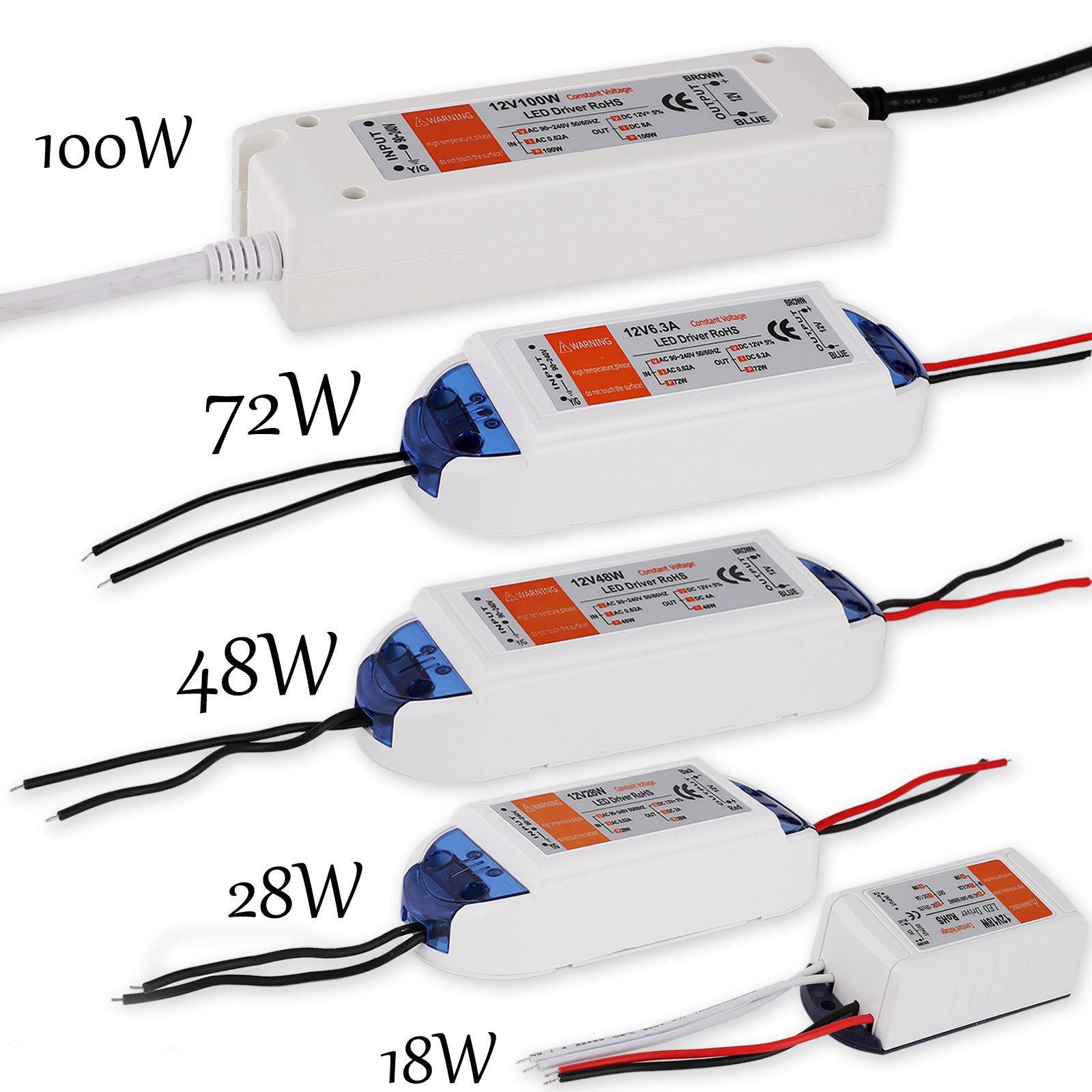 Constant voltage LED driver family with different power ratings and enclosure types.