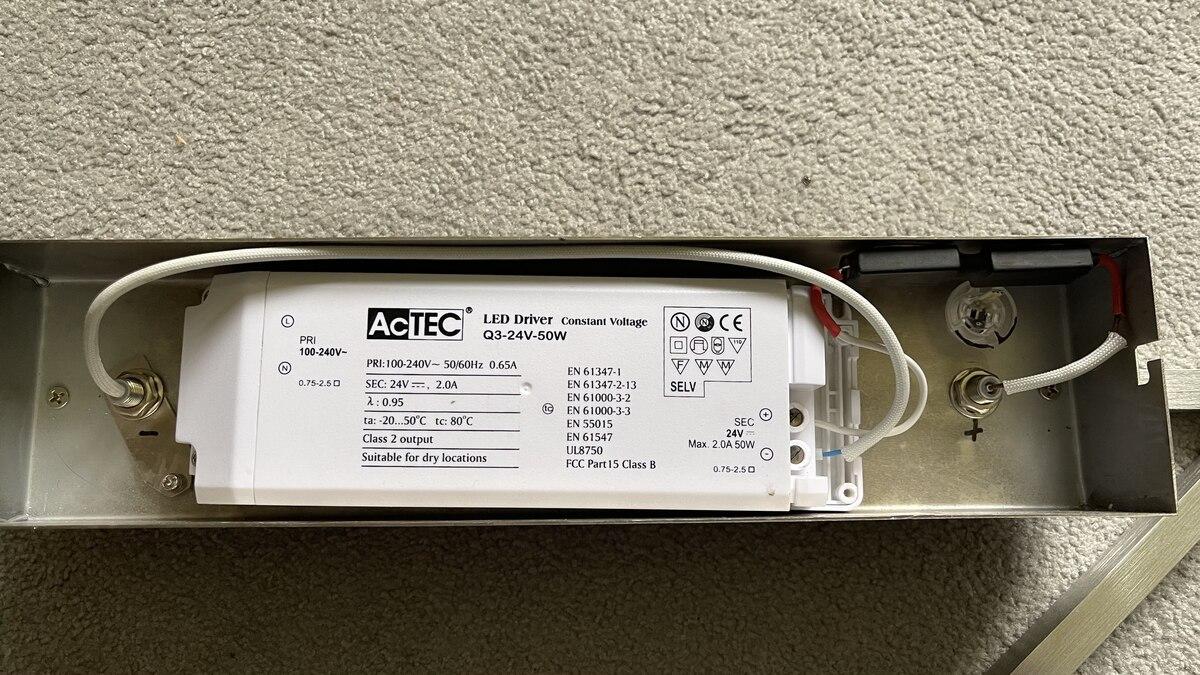 Constant voltage LED drivers integrated into a contemporary architectural lighting installation.