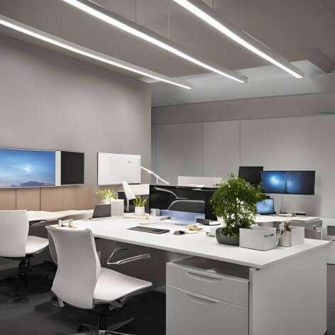 Surface LED profile lighting installed in a contemporary office interior.