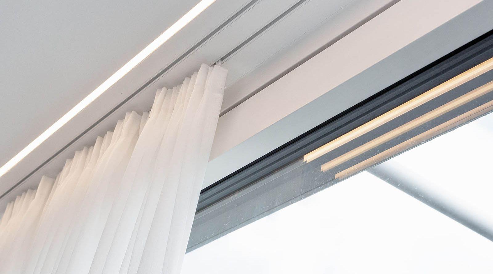 Front view of a curtain cove lighting profile.