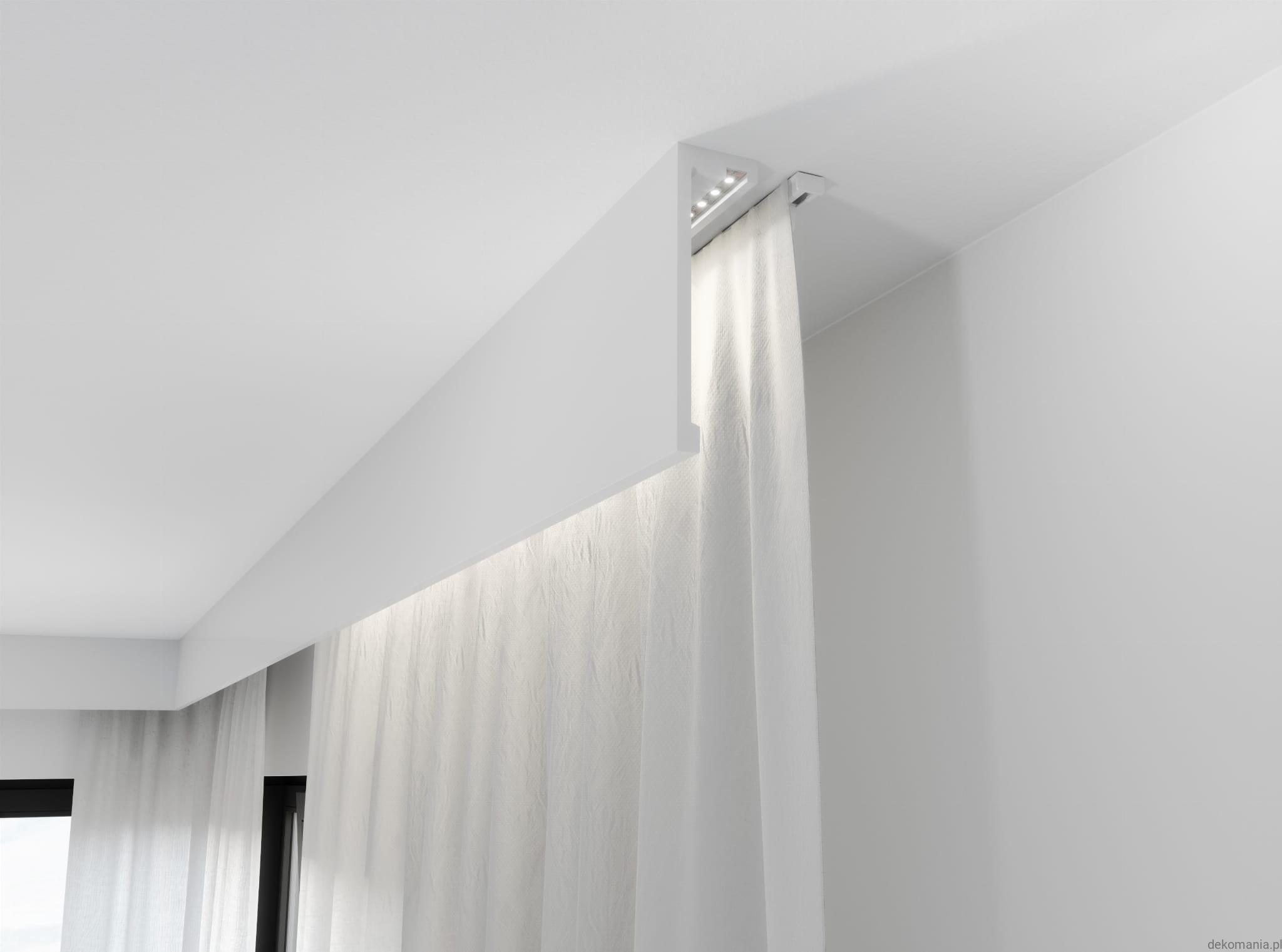 Front view of a curtain cove lighting profile.