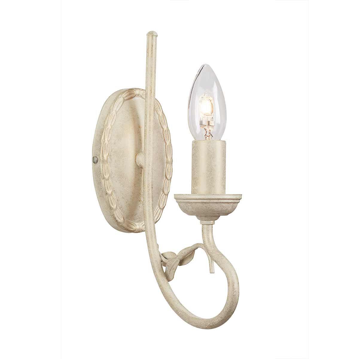 Rustic wall lamp featuring wood and wrought iron photographed on a clean white studio background.