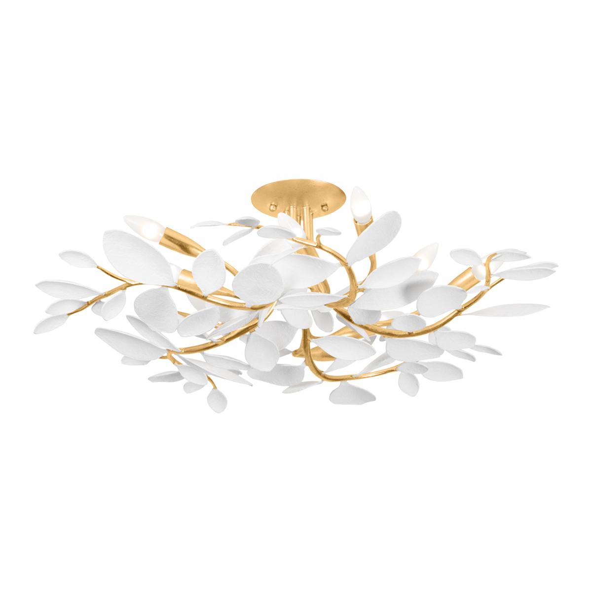Organic ceiling light inspired by overlapping leaves and petals on a white background
