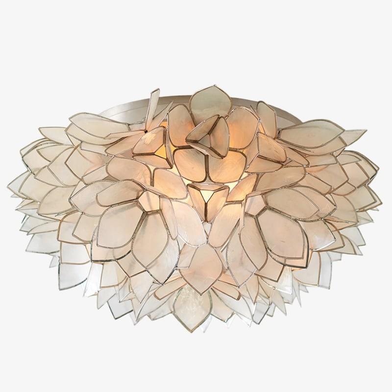Organic ceiling light inspired by overlapping leaves and petals on a white background