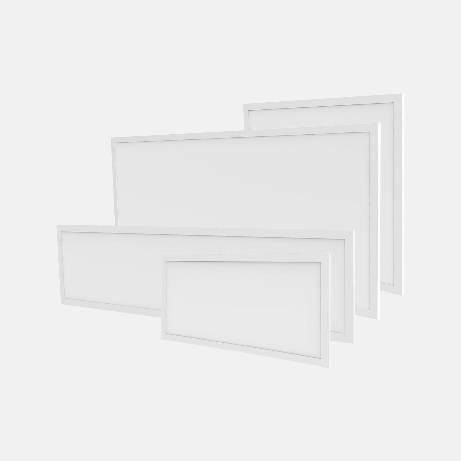 Backlit office panel collection featuring different recessed panel sizes and configurations