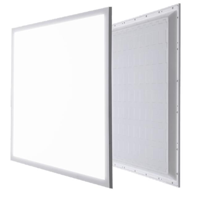 Recessed backlit LED office panel with a clean white frame on a white background