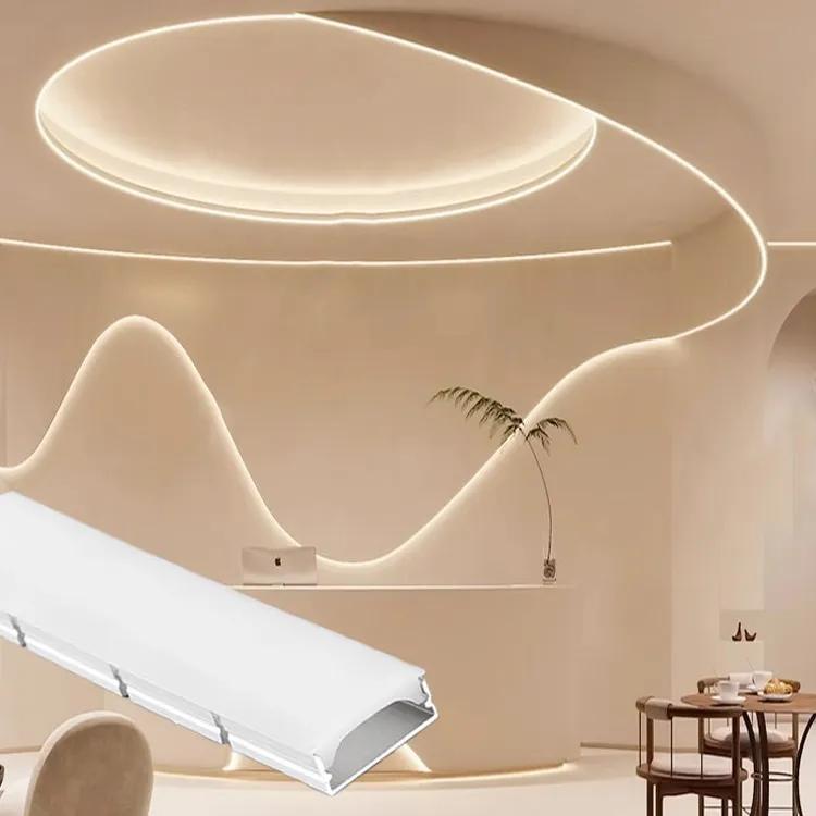 Bendable LED profile integrated into a curved ceiling and architectural feature wall.