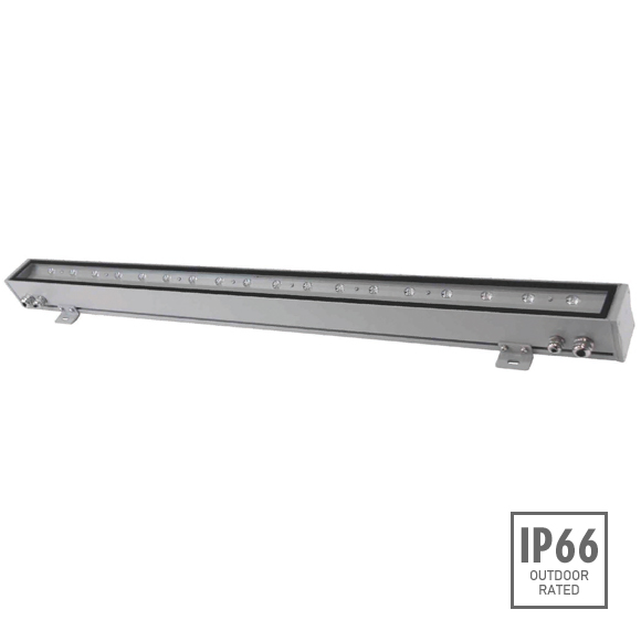 Front view of a linear facade light.