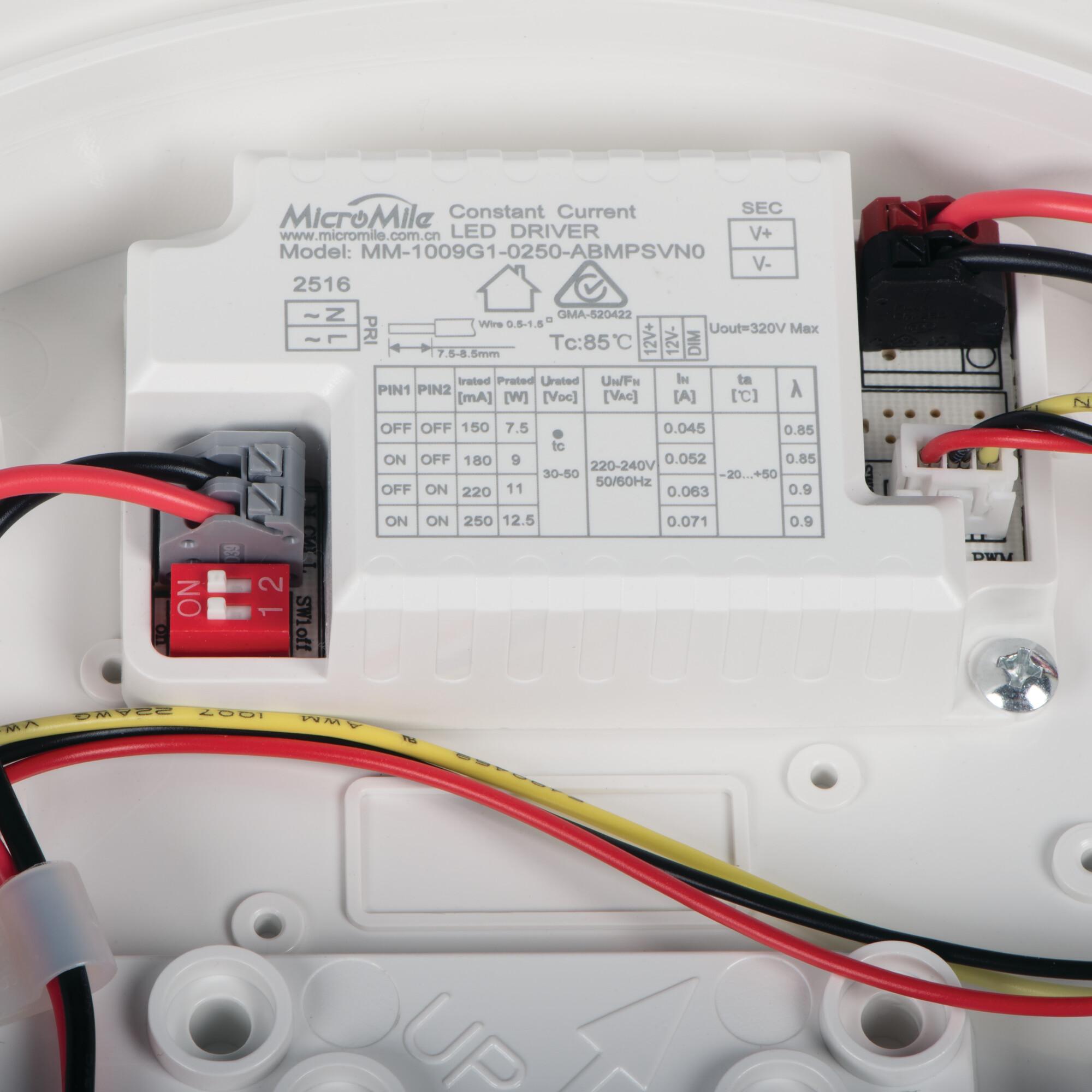 Constant current LED drivers integrated into a contemporary architectural lighting installation.
