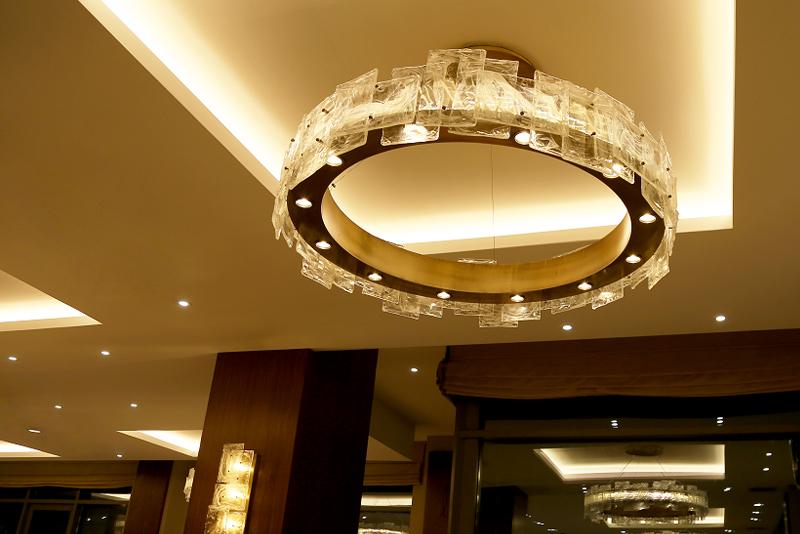Bespoke chandelier installed in a luxury hospitality project.