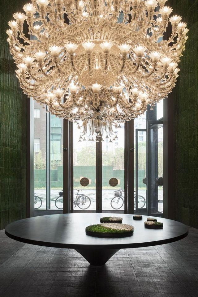 Bespoke chandelier installed in a luxury hospitality project.