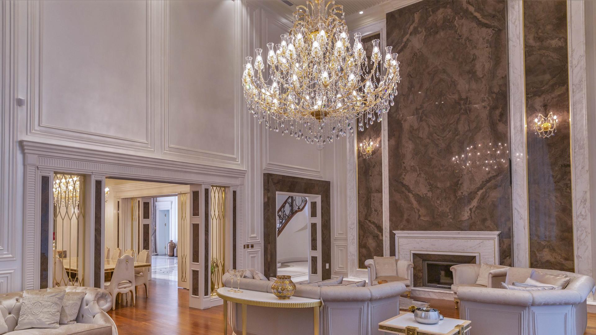 Bespoke chandelier installed in a luxury hospitality project.