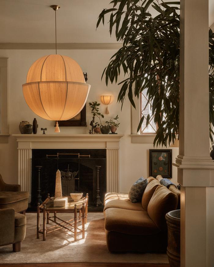 Fabric pendant lighting installed in a premium hospitality interior.