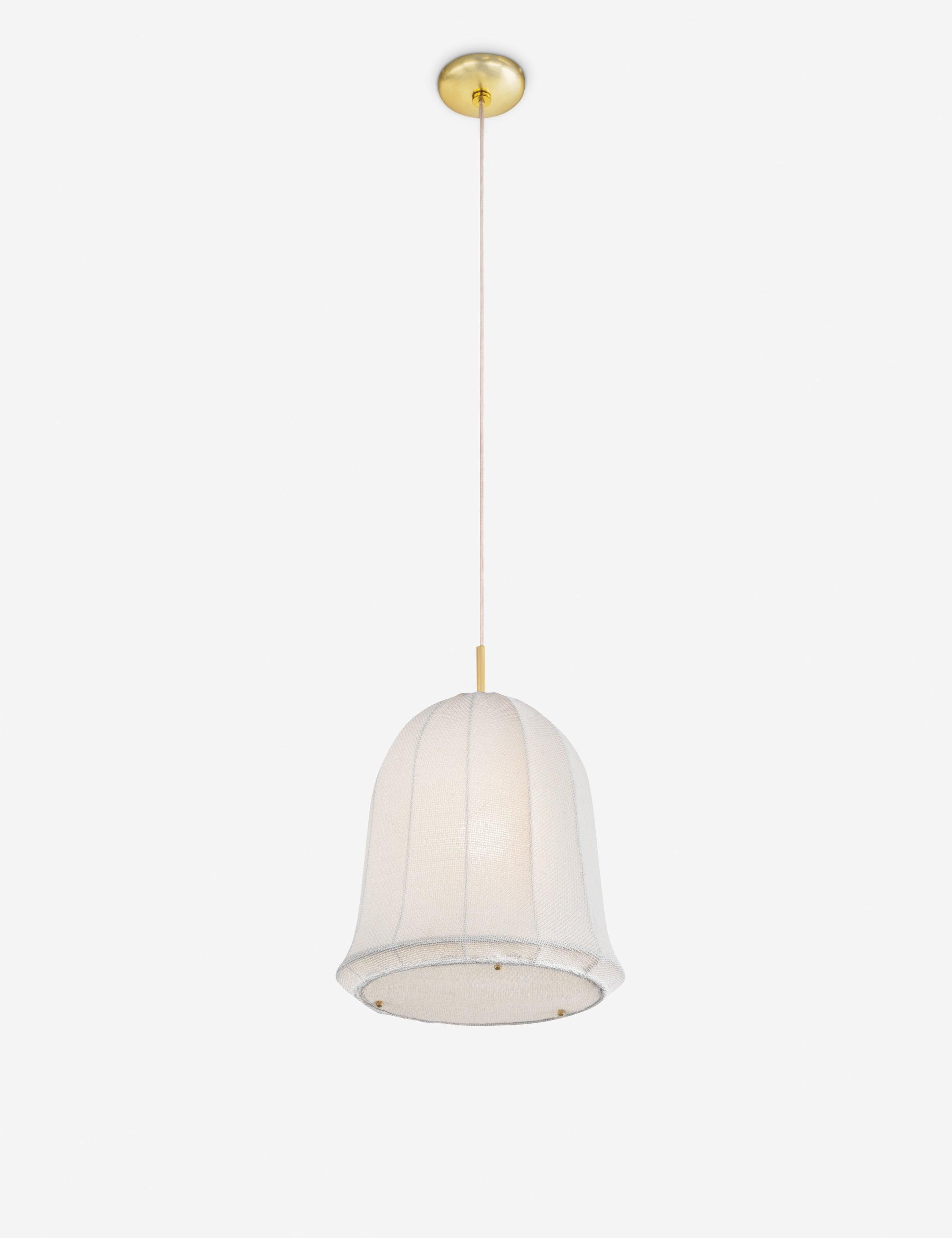Front view of a decorative fabric pendant light for architectural interiors.