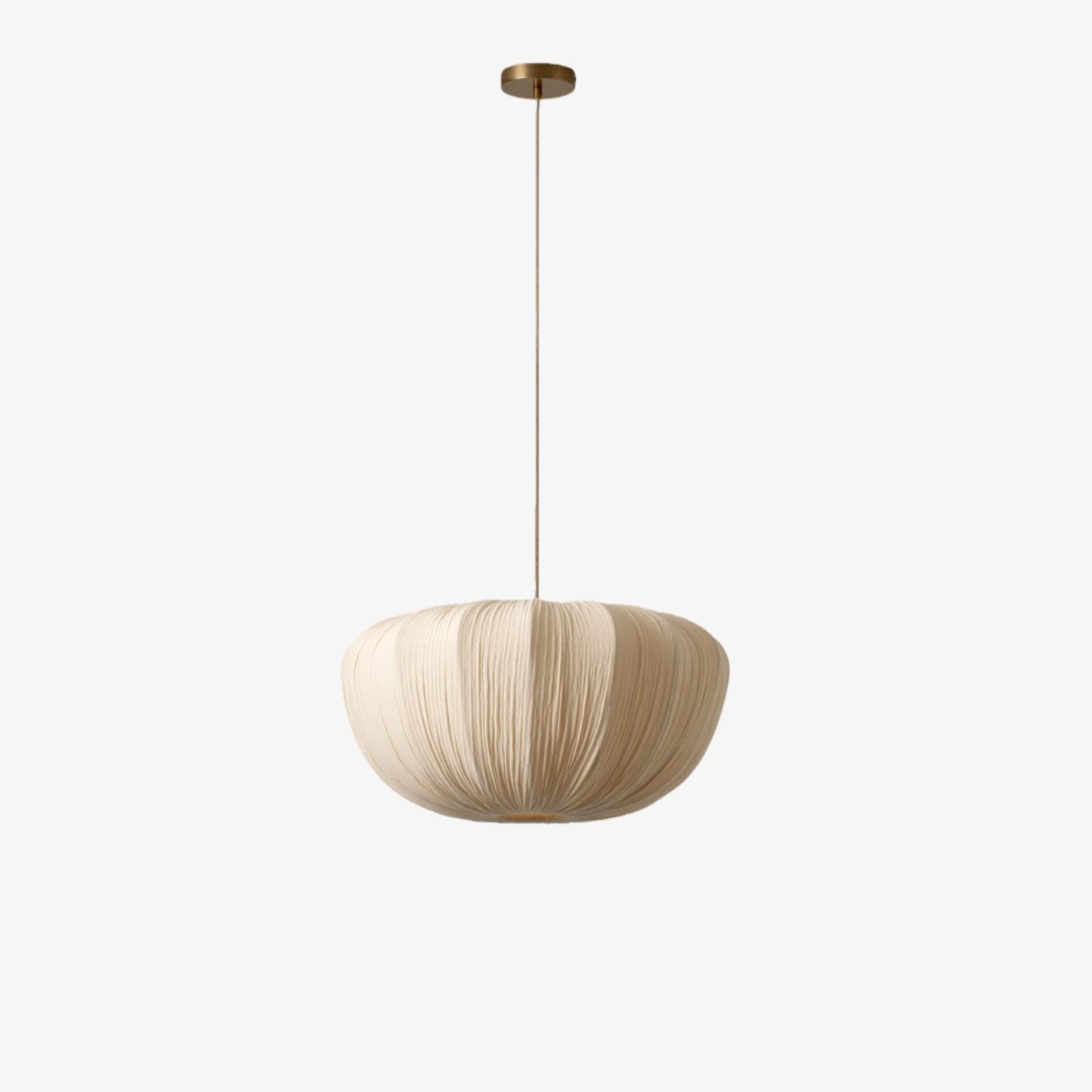 Front view of a decorative fabric pendant light for architectural interiors.