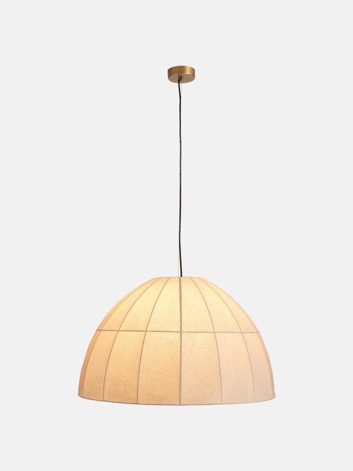 Front view of a decorative fabric pendant light for architectural interiors.