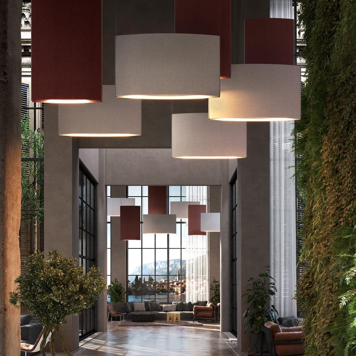 Fabric pendant lighting installed in a premium hospitality interior.