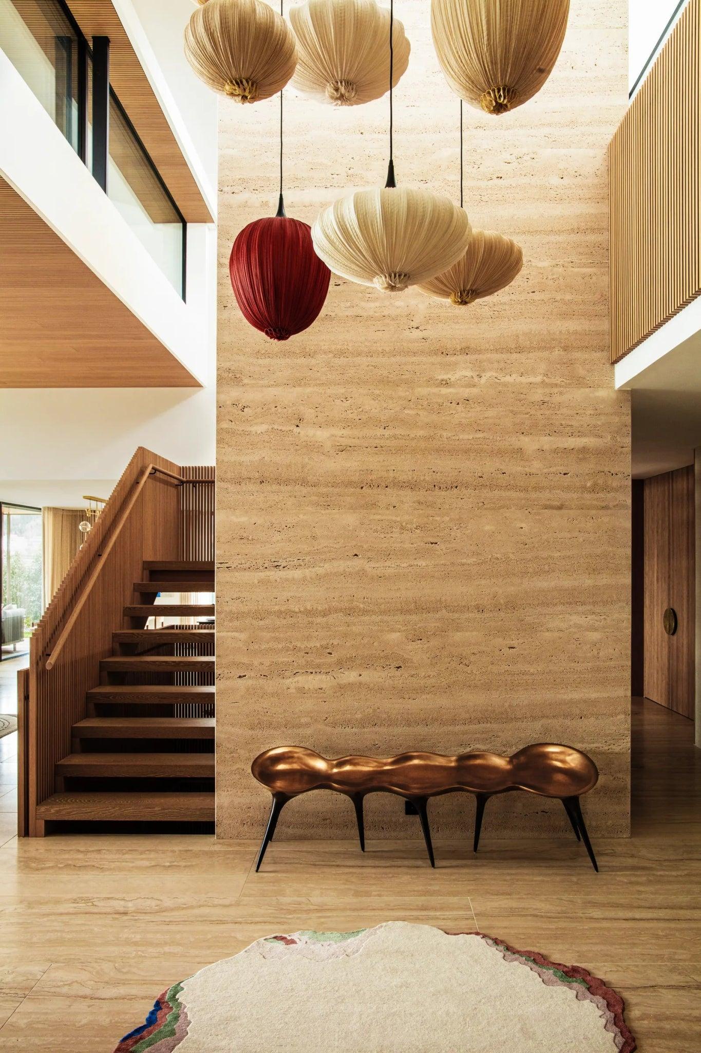 Fabric pendant lighting installed in a premium hospitality interior.