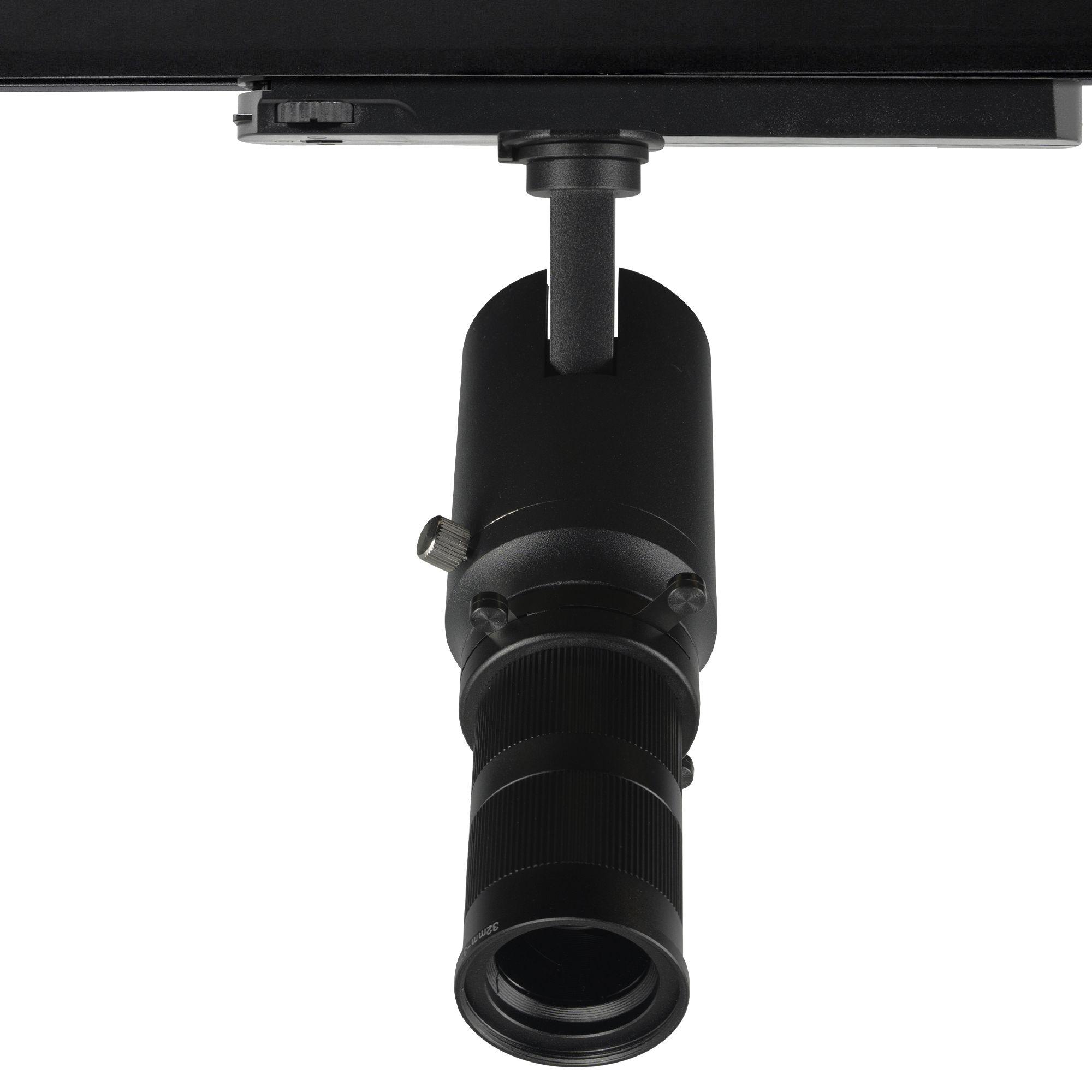 Front view of an architectural zoom track spotlight.