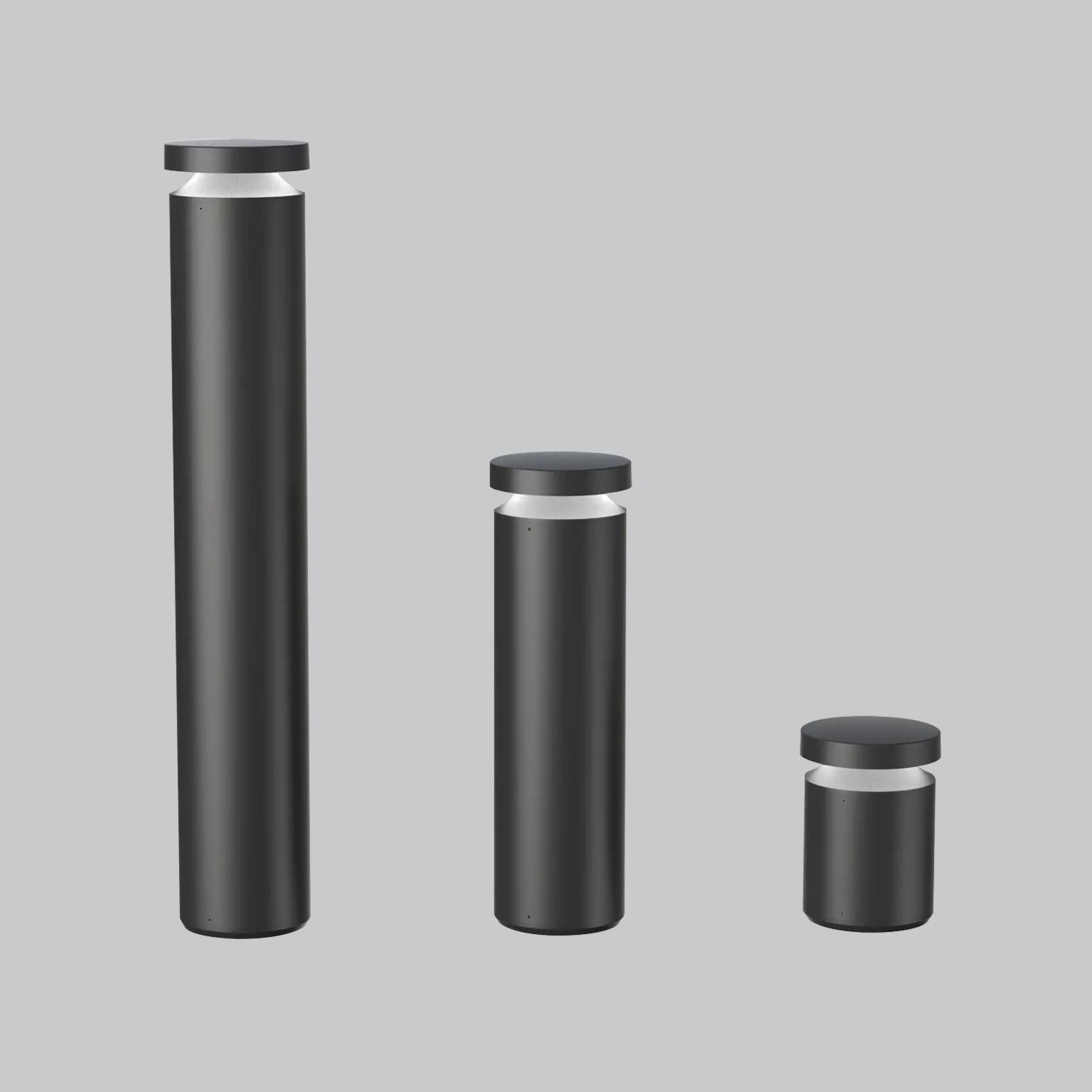 Architectural bollard family with height, finish and optical variations.