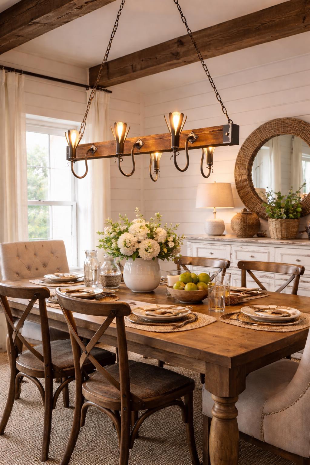 A warm decorative ceiling light combining aged materials, traditional textures and a relaxed farmhouse-inspired character.
