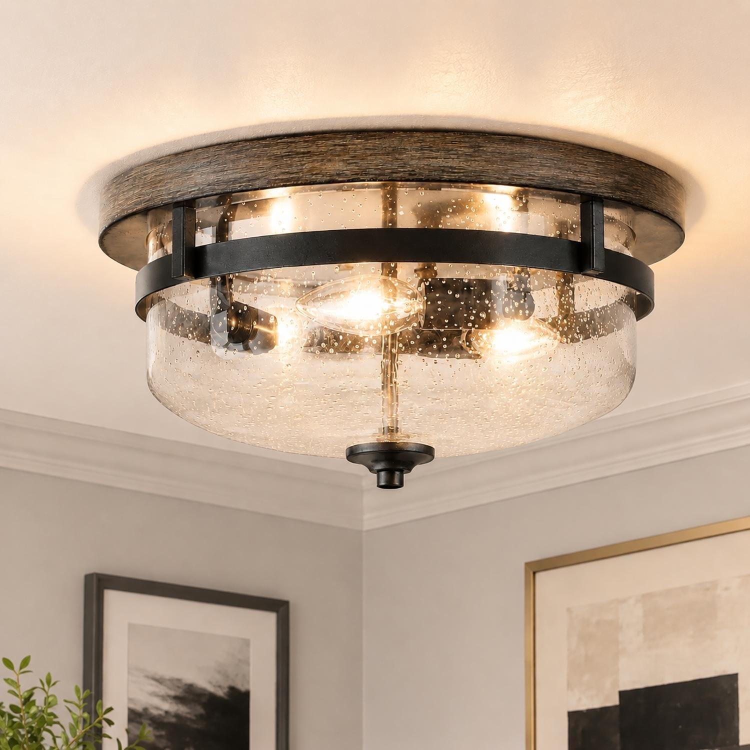 A warm decorative ceiling light combining aged materials, traditional textures and a relaxed farmhouse-inspired character.