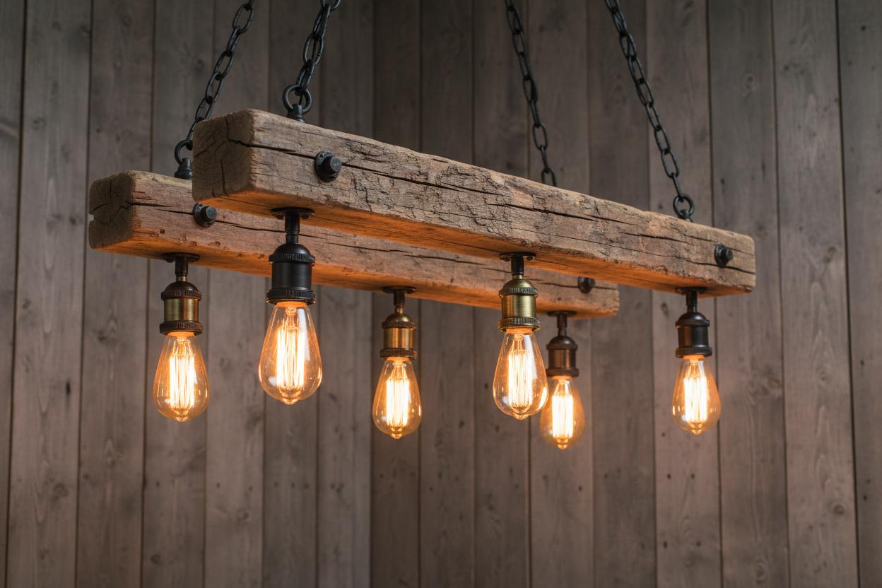 A warm decorative ceiling light combining aged materials, traditional textures and a relaxed farmhouse-inspired character.