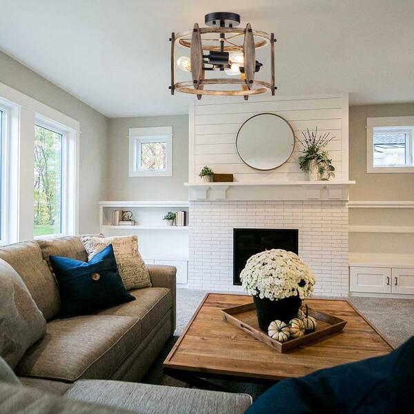 A warm decorative ceiling light combining aged materials, traditional textures and a relaxed farmhouse-inspired character.