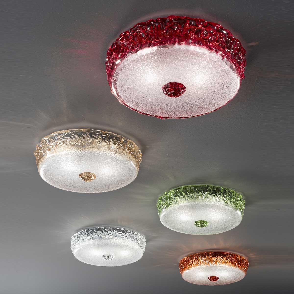 Murano ceiling light collection featuring different artistic Venetian glass designs
