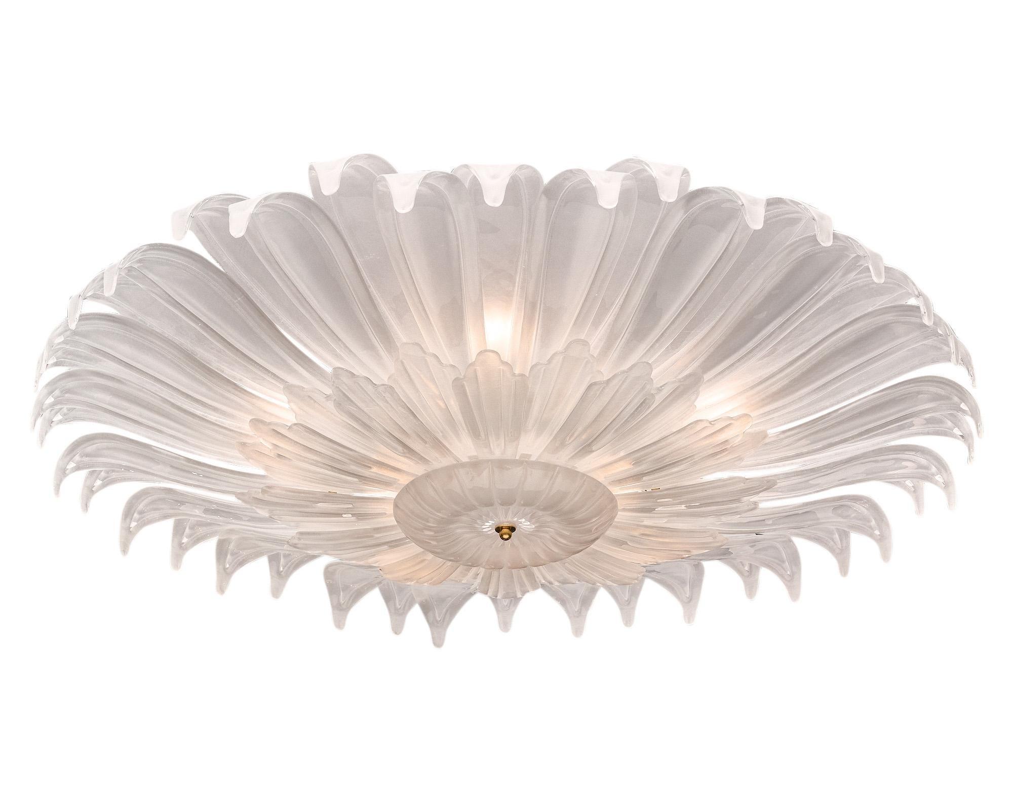 Murano ceiling light with hand-formed textured glass elements shown from the front on a white background