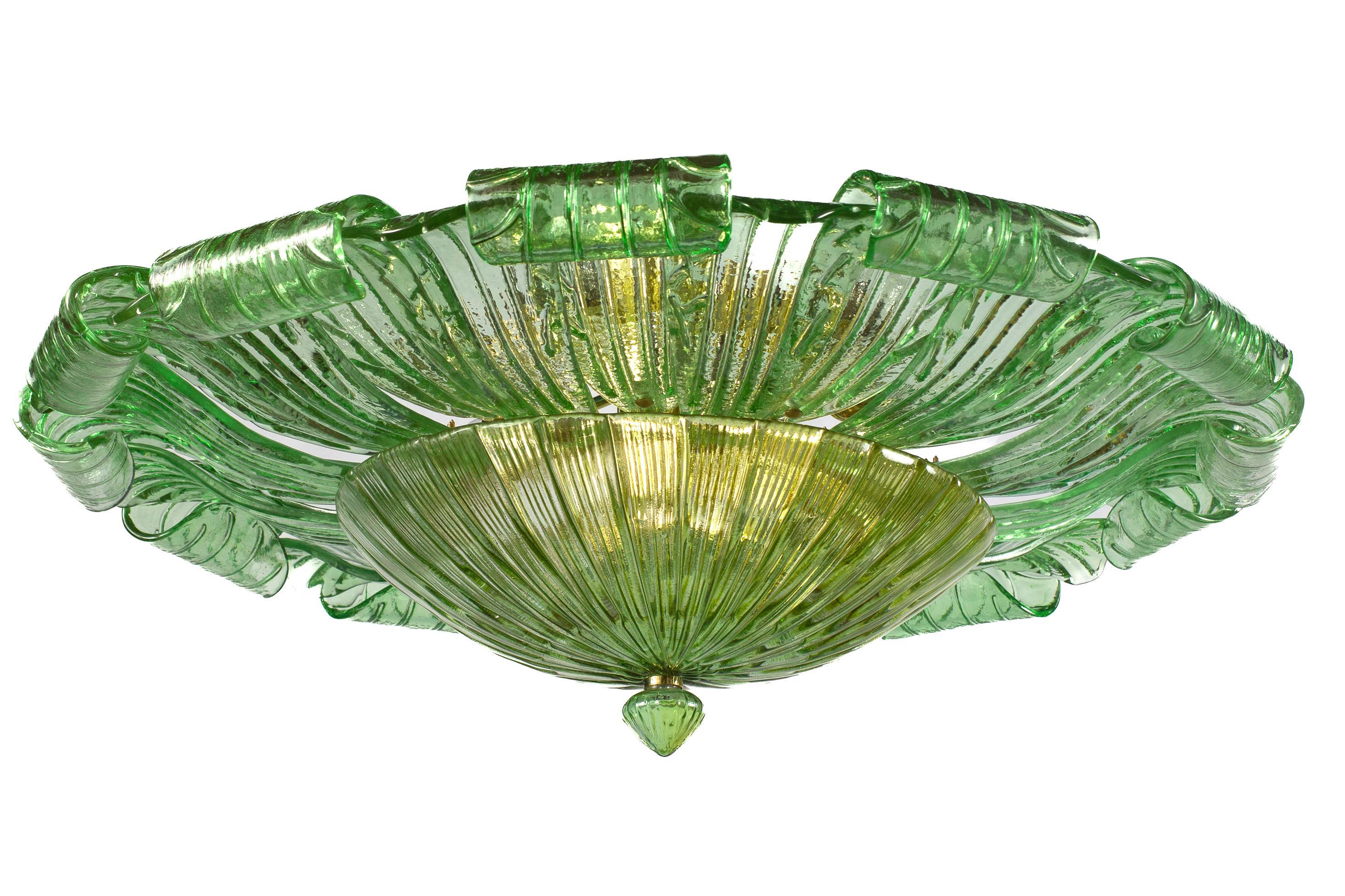 Murano ceiling light with expressive coloured artistic glass elements on a white background