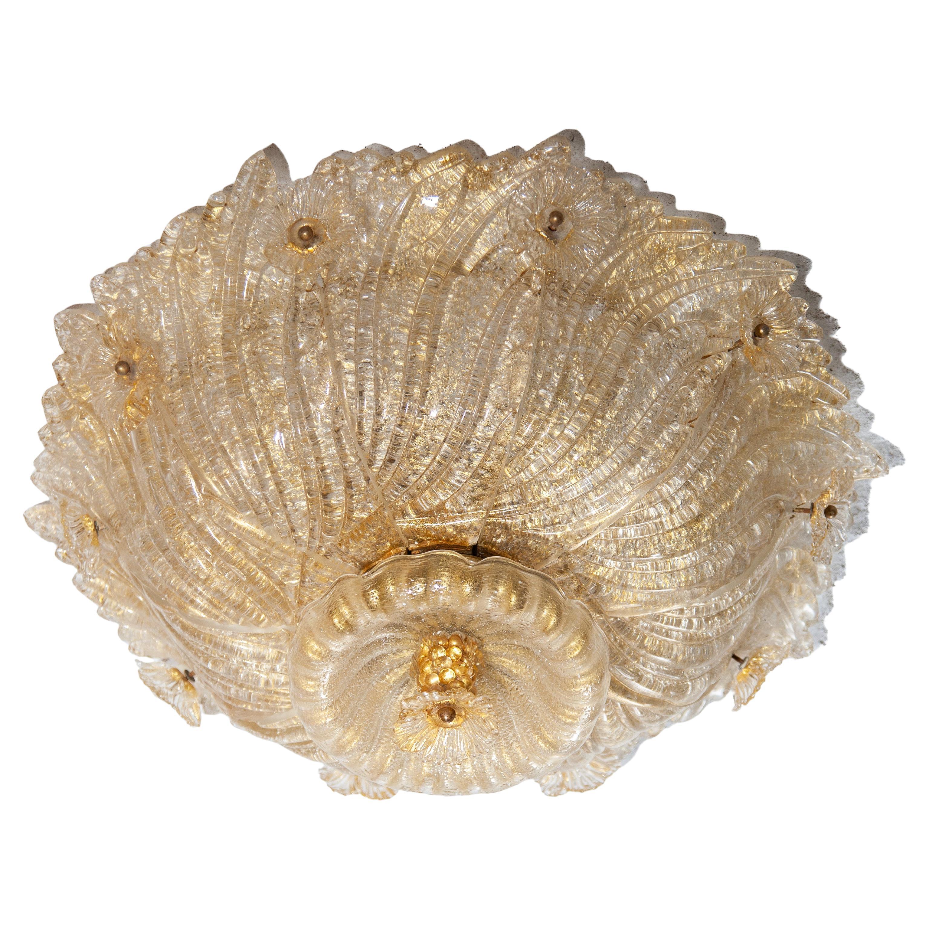 Murano ceiling light with layered Venetian-style artistic glass on a white background