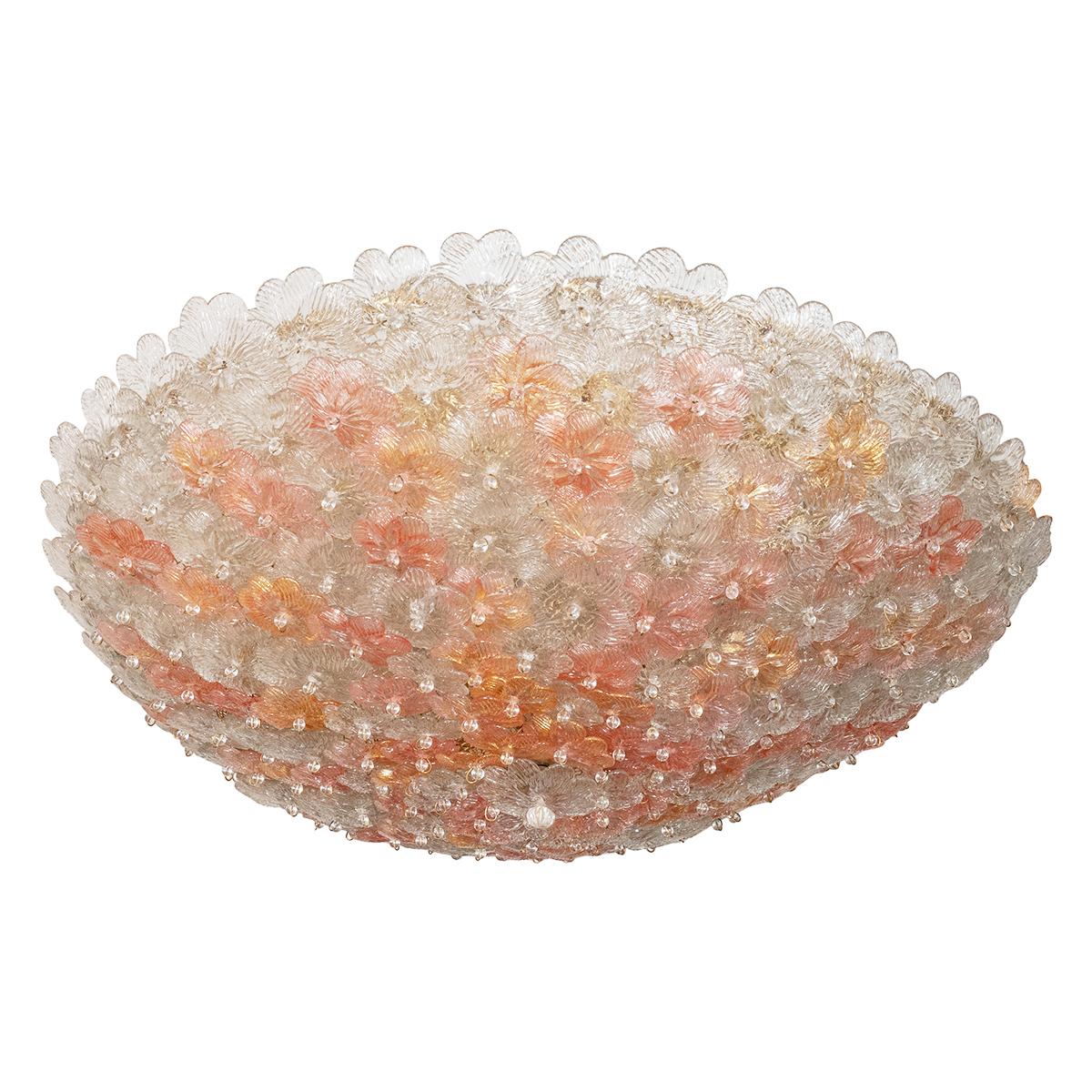 Murano ceiling light with expressive coloured artistic glass elements on a white background